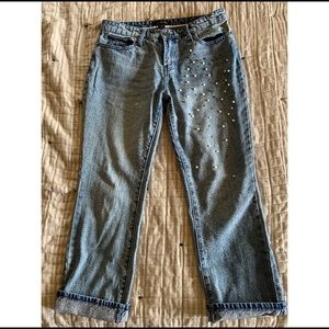 pearl & metallic sequin embroidered jeans